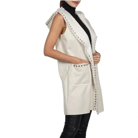 NEW Nordstrom Rack Love Token Whipstitch Trim Faux Suede Faux Fur Vest - Picture 3 of 15